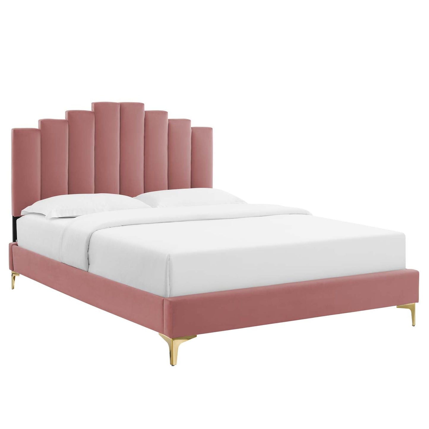 Bed | CasaFoyer Elise Performance Velvet Twin Platform Bed | Art Deco Style | Plush Velvet Panels | Gold Metal Legs | Stain-Resistant | Memory Foam Compatible | casafoyer.myshopify.com