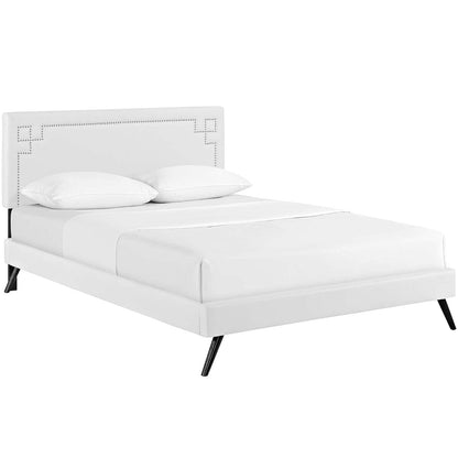 Bed | CasaFoyer Ruthie Platform Bed | Solid Wood Frame | Vinyl Upholstery | Tapered Legs | Stable & Stylish | No Box Spring Needed | Queen Size, White | casafoyer.myshopify.com