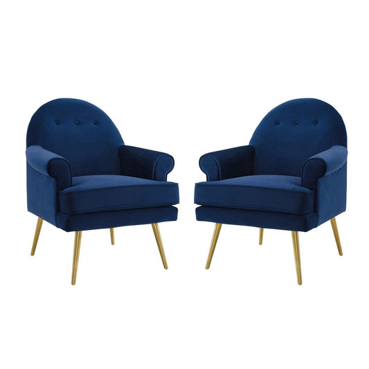 home office desk chairs | CasaFoyer Revive Accent Armchair Set of 2 | Vintage Glam Design | Performance Velvet Upholstery | Gold Stainless Steel Legs | Navy | casafoyer.myshopify.com