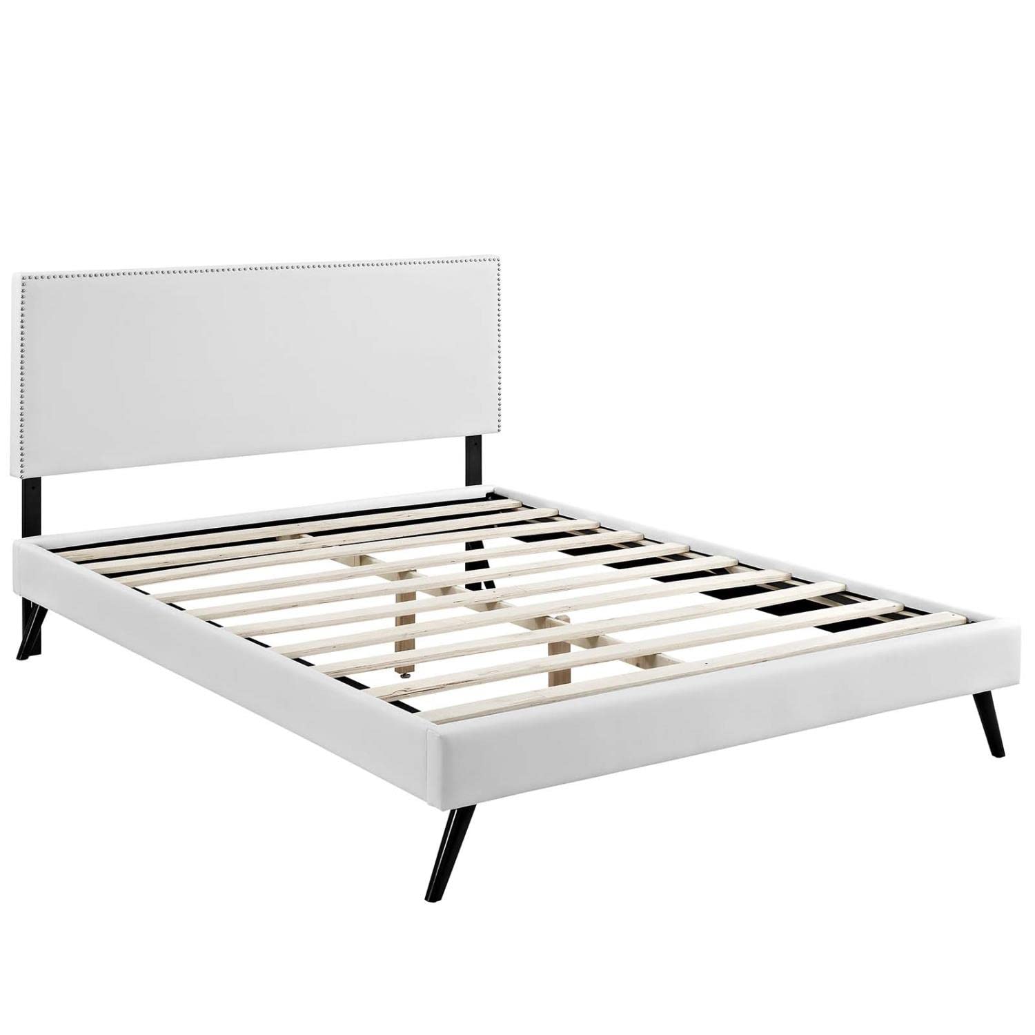 adjustable bed bases | CasaFoyer Macie Platform Bed | Solid Wood Frame | Vinyl Upholstery | Tapered Legs | Queen Size | White | casafoyer.myshopify.com
