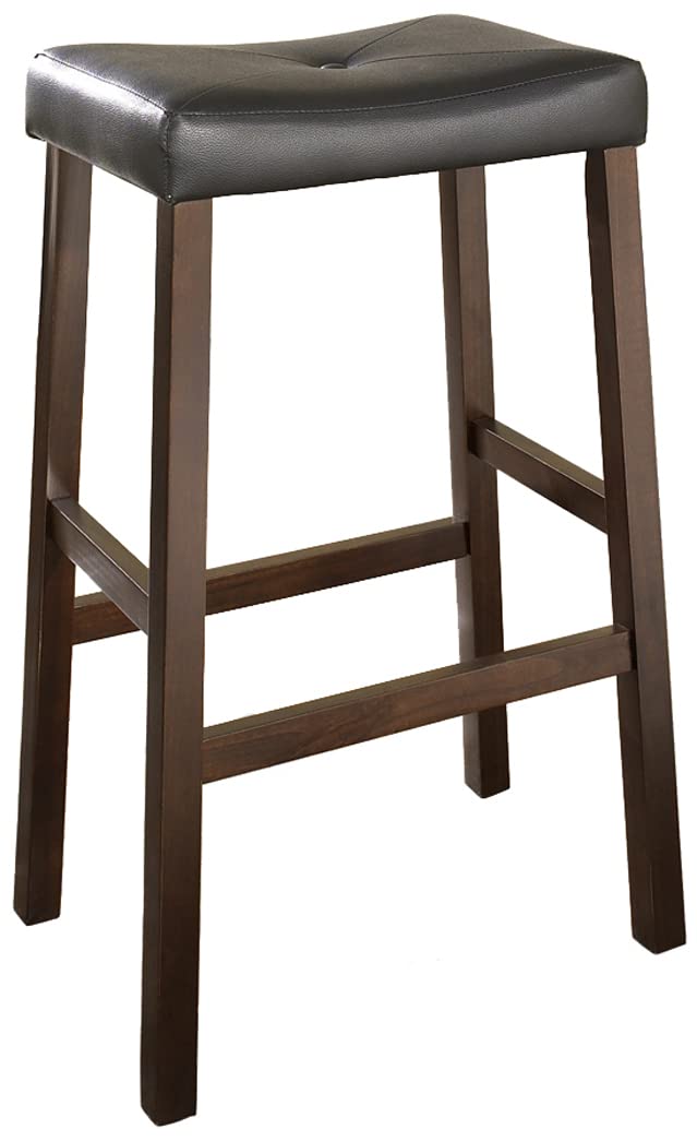 STOOL_SEATING | Upholstered Saddle Seat Stool | Durable Hardwood Construction | Faux Leather PVC Upholstery | 29 Seat Height | Ideal for 42 Bar or Pub Table | Set of 2 | casafoyer.myshopify.com