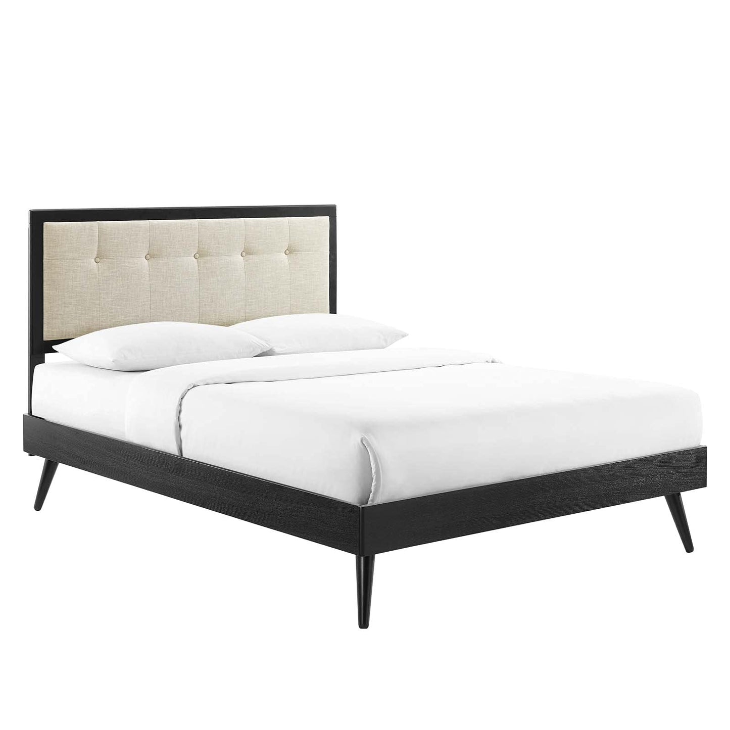 adjustable bed bases | CasaFoyer Willow Tufted Wood King Platform Bed | Modern Retro Design | Wood Frame | Button Tufted Headboard | Durable Construction | No Box Spring Needed | Accommodates Various Mattresses | Easy Assembly | Black Beige | casafoyer.myshopify.com