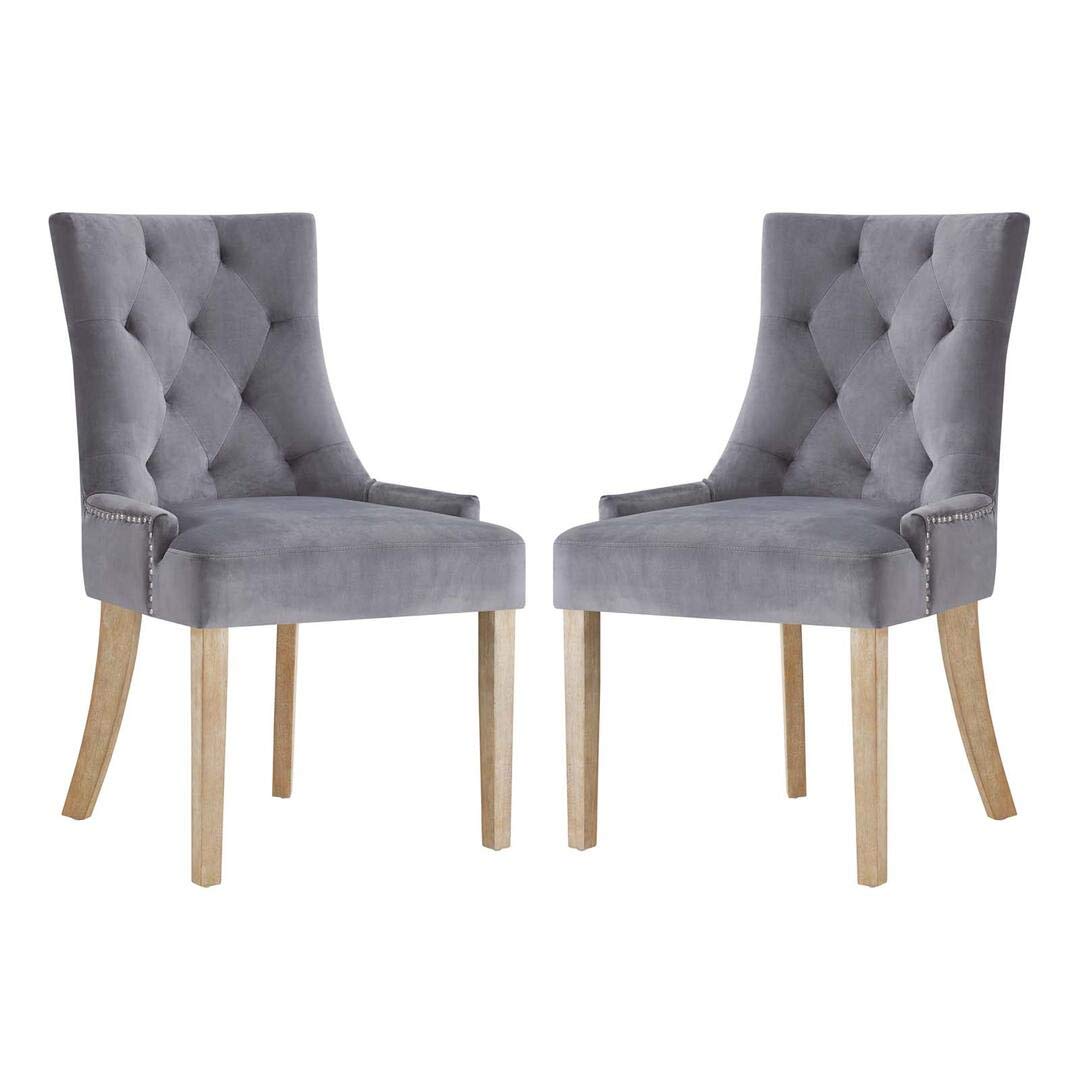 home office desk chairs | CasaFoyer Pose Performance Velvet Dining Chair Set | Modern Farmhouse Style | Tufting | Nailhead Trim | Stain-Resistant Velvet Upholstery | Natural Wood Legs | Set of 2 | casafoyer.myshopify.com