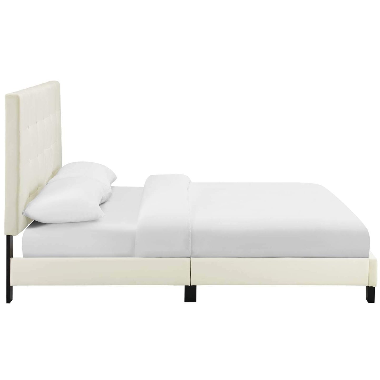 Bed | CasaFoyer Melanie Queen Platform Bed | Sleek Design | Button Tufting | Stain-Resistant Velvet | Wood Frame | No Box Spring Needed | Ivory | casafoyer.myshopify.com