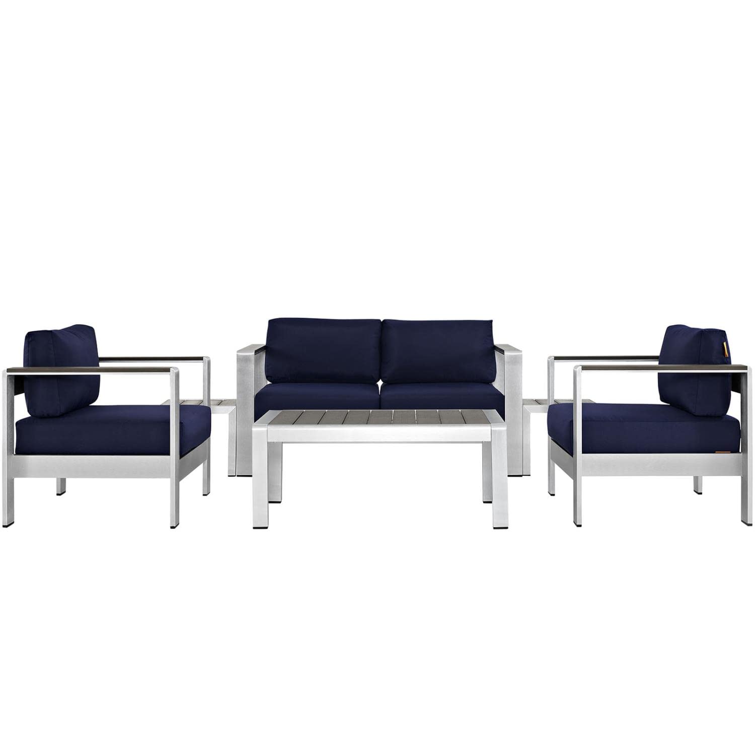 kitchen and dining room sets | CasaFoyer Shore Outdoor Patio Collection | Durable Aluminum Sectional Sofa Set - Silver Navy | casafoyer.myshopify.com