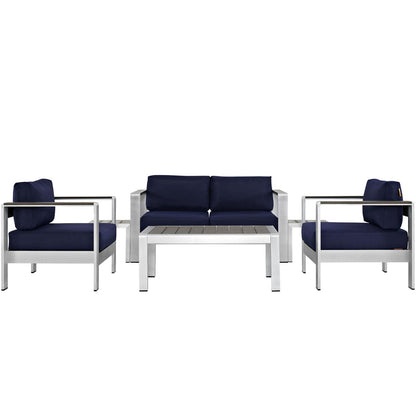 kitchen and dining room sets | CasaFoyer Shore Outdoor Patio Collection | Durable Aluminum Sectional Sofa Set - Silver Navy | casafoyer.myshopify.com