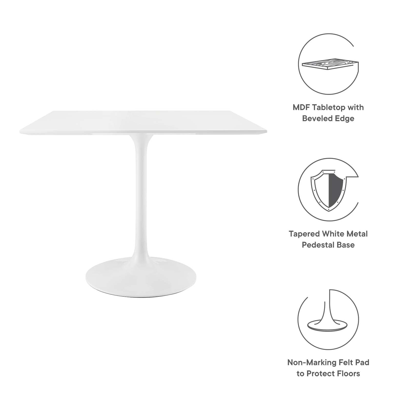 Dining Table | Lippa 36 Square Dining Table | Timeless Design | Chip-Resistant Finish | Modernism Icon | Metal Tapered Base | White Top | casafoyer.myshopify.com