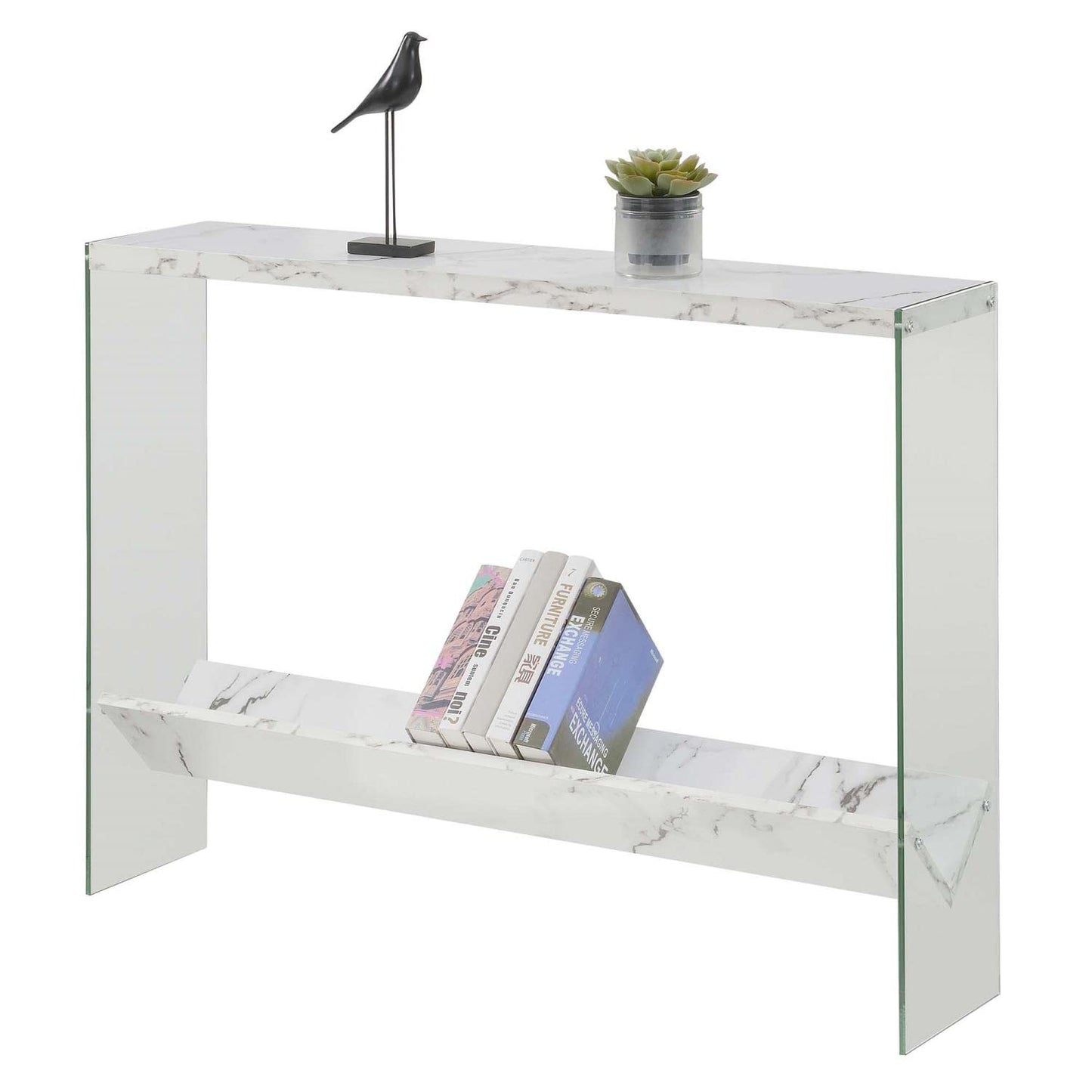 TABLE | Ergode SoHo V Console Table with Shelf | Contemporary Design | Glass Frame | Floating Shelves | Durable Honeycomb Particle Board | Easy Maintenance | casafoyer.myshopify.com