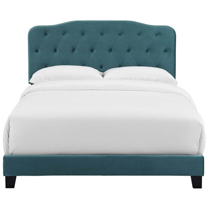 Bed | CasaFoyer Amelia Twin Bed | Luxurious Stain-Resistant Velvet | Button-Tufted Headboard | Solid Wood Construction | Non-Marking Legs | Reinforced Center Beams | Ideal for Kids or Dorms | Sea Blue | casafoyer.myshopify.com