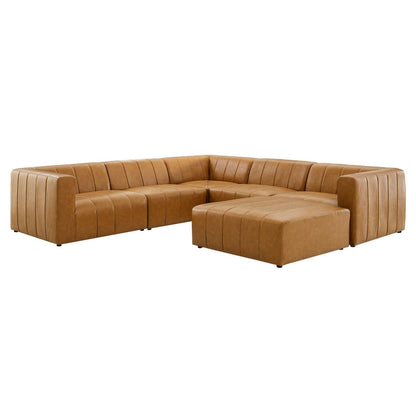 sofas | CasaFoyer Bartlett Vegan Leather 6-Piece Sectional Sofa | Retro Modern Design | Luxurious Cushions | Sturdy Frame | Modular Connectors | Tan | casafoyer.myshopify.com