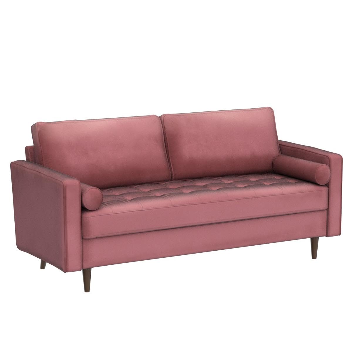 sofas | CasaFoyer Valour Performance Velvet Sofa | Timeless Elegance, Modern Convenience | Biscuit Tufting, Bolster Pillows | Stain-Resistant, Dense Foam Padding | Innerspring Pocket Coils | Walnut Legs | Easy Assembly | Dusty Rose | casafoyer.myshopify.com
