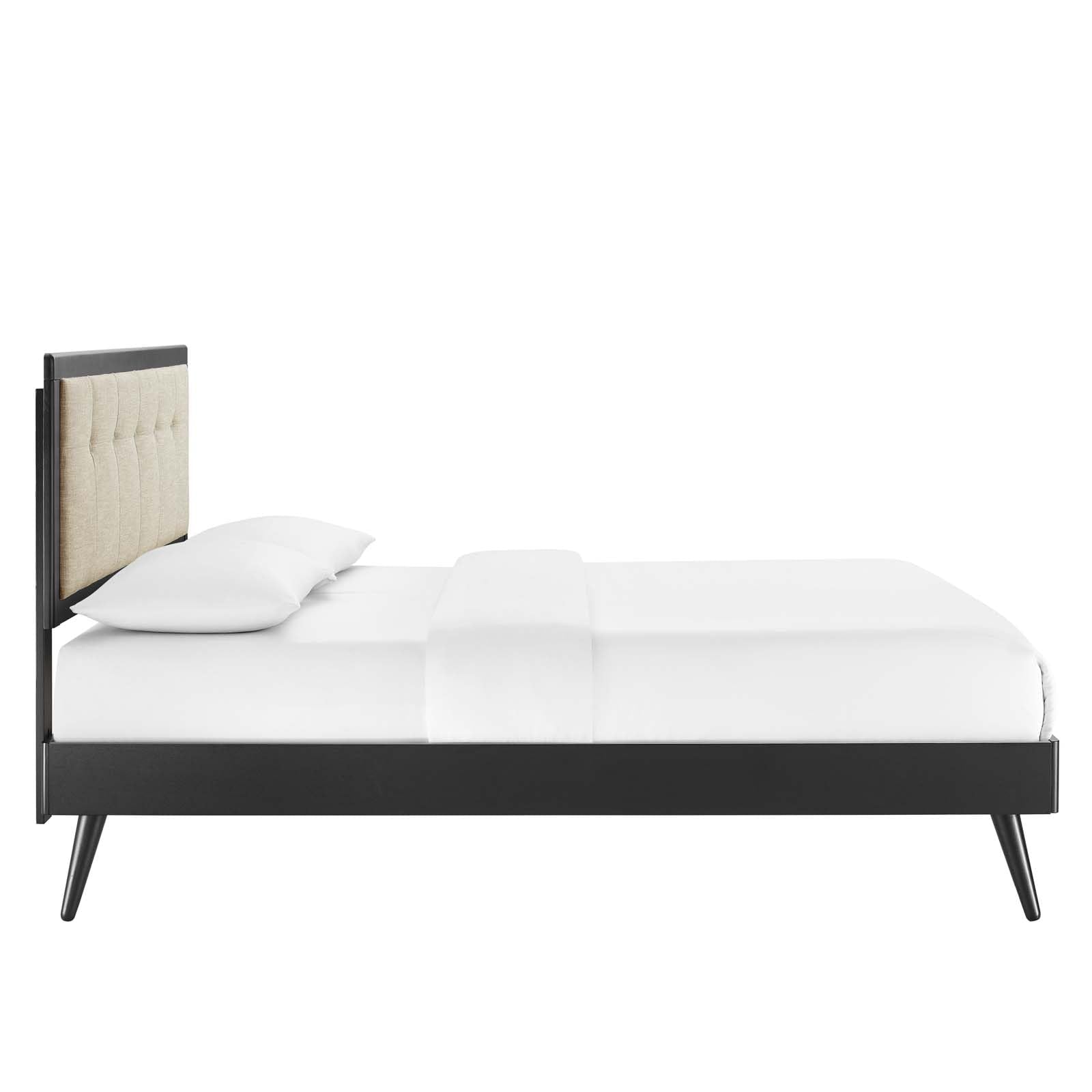 adjustable bed bases | CasaFoyer Willow Tufted Wood King Platform Bed | Modern Retro Design | Wood Frame | Button Tufted Headboard | Durable Construction | No Box Spring Needed | Accommodates Various Mattresses | Easy Assembly | Black Beige | casafoyer.myshopify.com