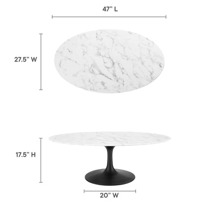 coffee tables | Ergode Lippa 48 Oval-Shaped Artificial Marble Coffee Table | Timeless Design | Scratch-Resistant Finish | Metal Base | Black White | casafoyer.myshopify.com