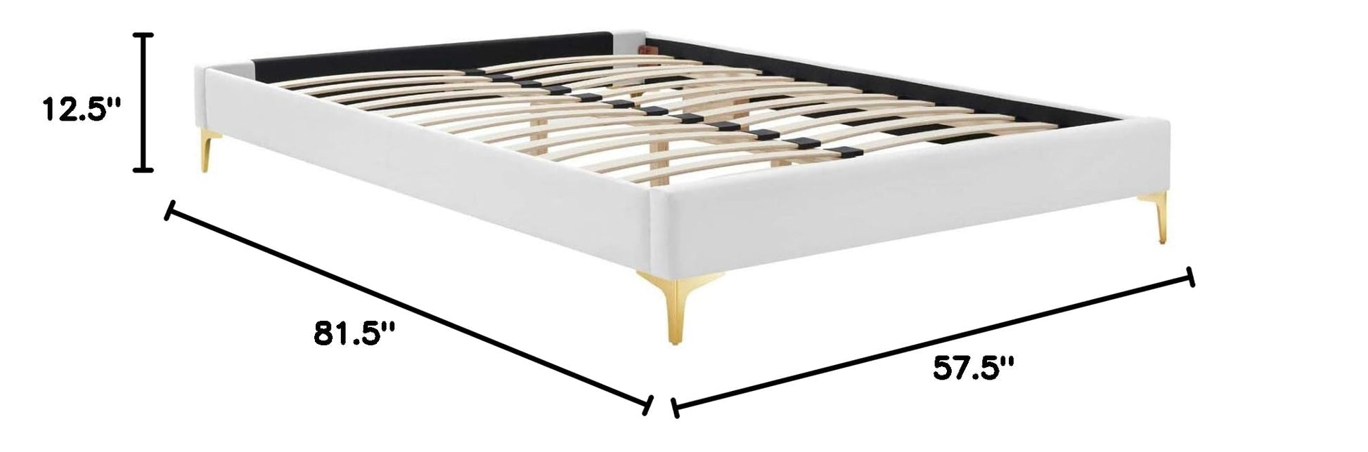 Bed | CasaFoyer Sutton Performance Velvet Full Bed Frame | Stain-Resistant Upholstery | Wood Slat Support | Gold Metal Legs | White | casafoyer.myshopify.com