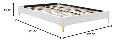 Bed | CasaFoyer Sutton Performance Velvet Full Bed Frame | Stain-Resistant Upholstery | Wood Slat Support | Gold Metal Legs | White | casafoyer.myshopify.com