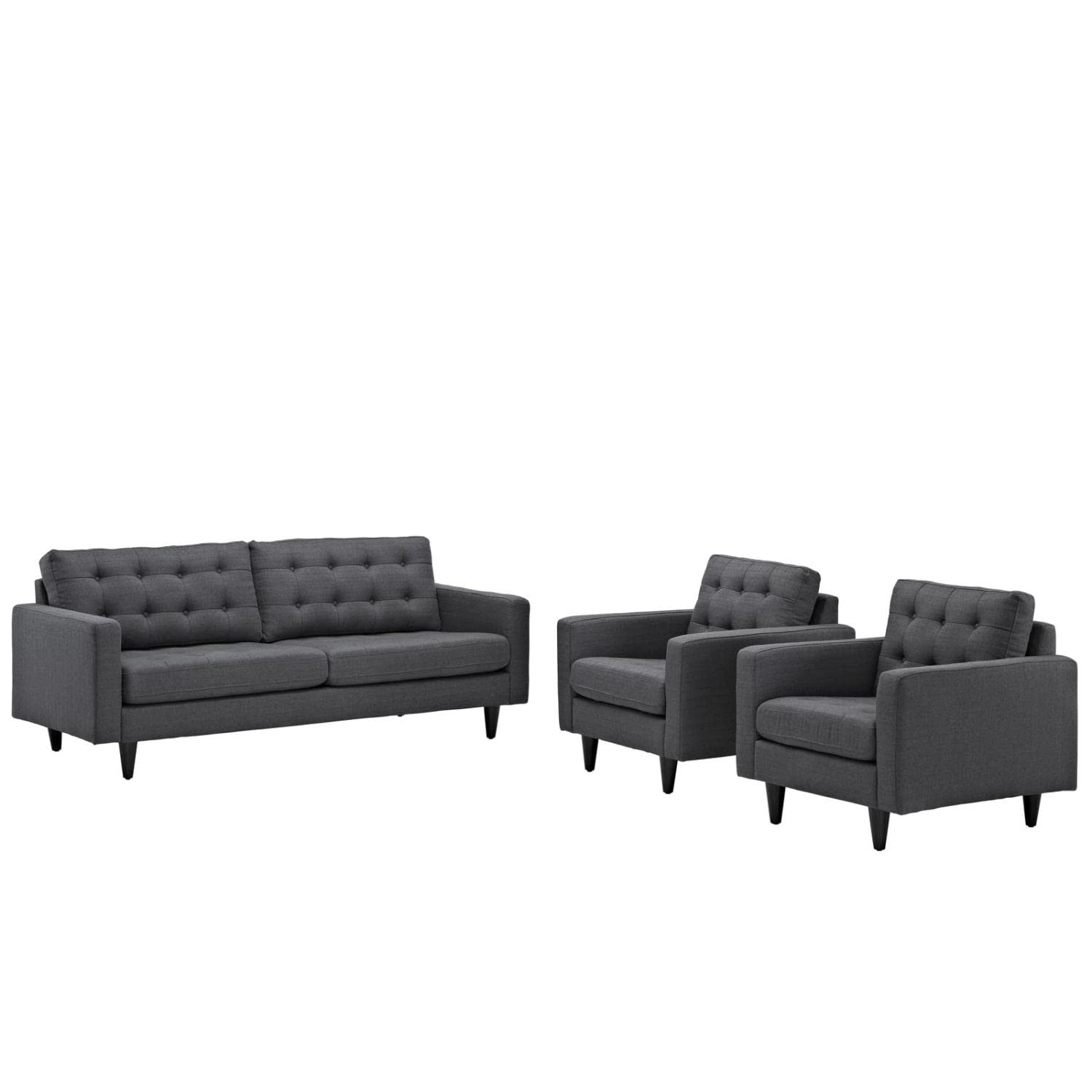 kitchen and dining room sets | CasaFoyer Empress Holistic Furnishings Set | Sofa & Armchairs | Tufted Buttons | Luxurious Cushions | Noble Design | Wooden Legs | Floor Protection | Gray | casafoyer.myshopify.com