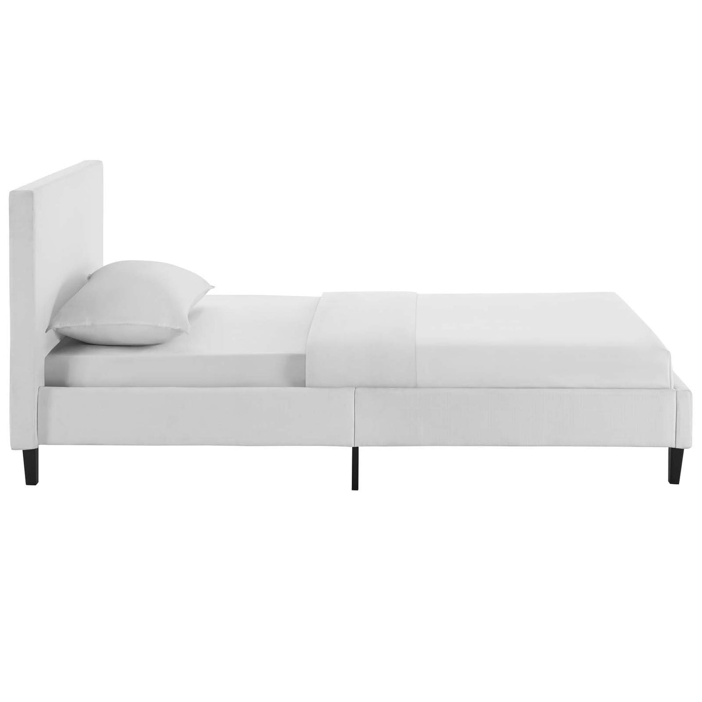 bed frames | CasaFoyer Anya Platform Bed | Avant-Garde Design | Upholstered Headboard | Solid Wood Legs | Slatted Support System | Twin Size | White | casafoyer.myshopify.com