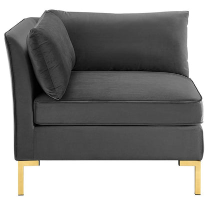 sofas | CasaFoyer Ardent Performance Velvet Sofa | Vintage Modern & Glam Deco Style | Versatile Sectional Design | Stain-Resistant | Dense Foam Padding | Gold Metal Legs | 3-Seater | Gray | casafoyer.myshopify.com