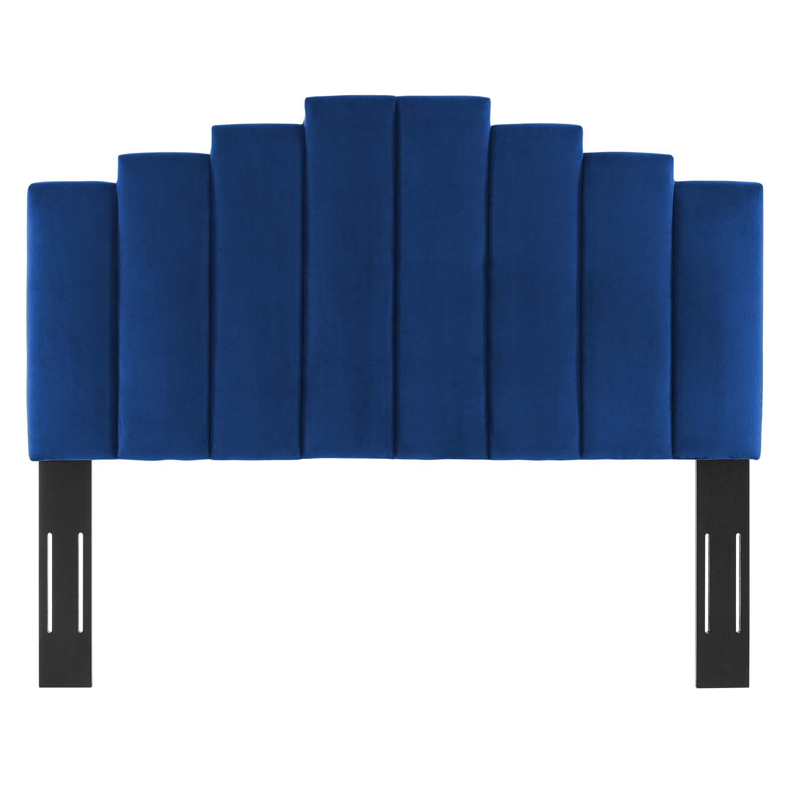 headboards | CasaFoyer Noelle Performance Velvet Full/Queen Headboard | Opulent Art Deco Design | Stain-Resistant | Adjustable Height | Cozy Foam Padding | Navy | casafoyer.myshopify.com
