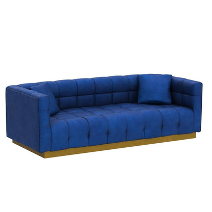 sofas | CasaFoyer Vivacious Sofa | Vintage-Inspired | Tufted Performance Velvet | Gold Stainless Steel Base | Includes Accent Pillows | 900 lb Weight Capacity | Navy | casafoyer.myshopify.com