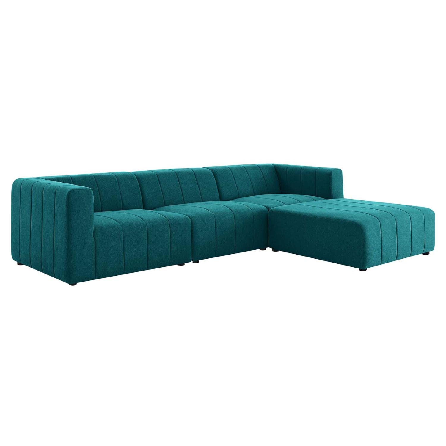 sofas | CasaFoyer Bartlett Upholstered Fabric 4-Piece Sectional Sofa | Retro Modern Design | Dense Foam Padding | Solid Wood Frame | Teal | casafoyer.myshopify.com