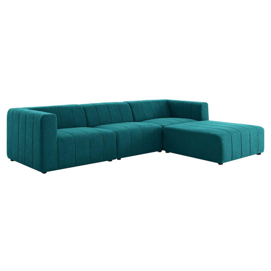 sofas | CasaFoyer Bartlett Upholstered Fabric 4-Piece Sectional Sofa | Retro Modern Design | Dense Foam Padding | Solid Wood Frame | Teal | casafoyer.myshopify.com