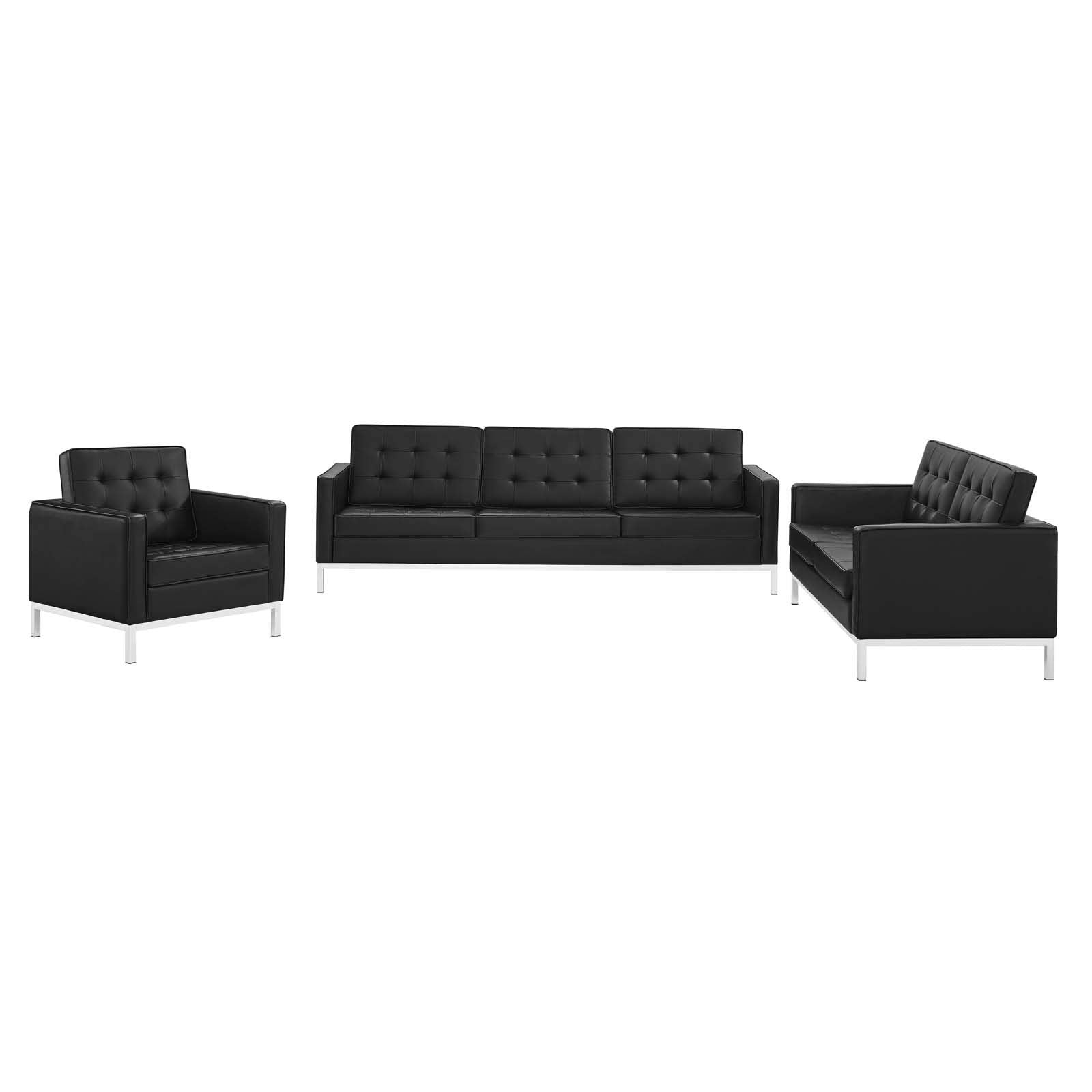 kitchen and dining room sets | CasaFoyer Loft Tufted Faux Leather Accent 3 Piece Set | Modern Mid-Century Style | Sofa, Loveseat, Armchair | Silver Legs | 900 lbs, 600 lbs, 300 lbs Weight Capacities | casafoyer.myshopify.com