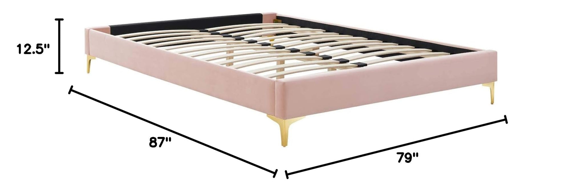 Bed | CasaFoyer Sutton Performance Velvet King Bed Frame | Stain-Resistant | Durable | No Box Spring Needed | Gold Metal Legs | Versatile | Compatible with Various Headboards | Pink | casafoyer.myshopify.com