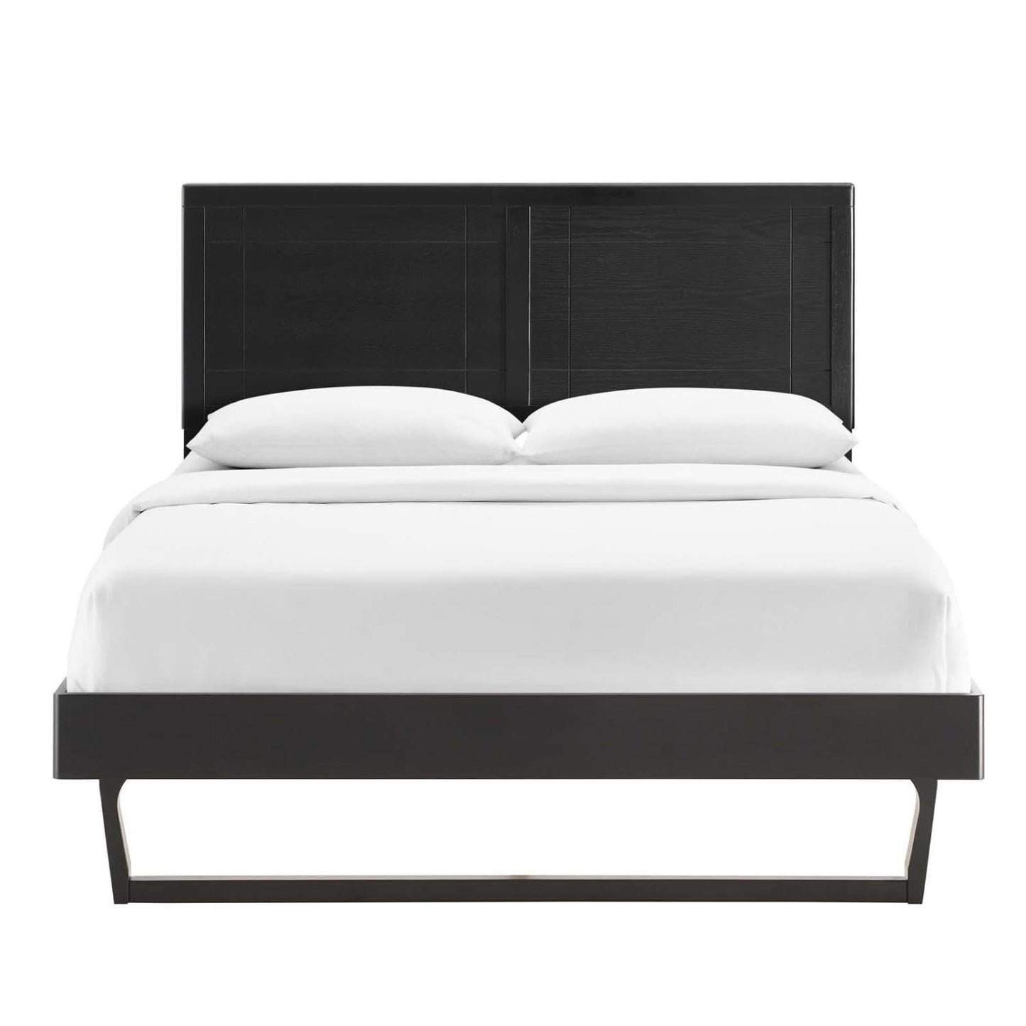 bed frames | CasaFoyer Marlee Wood Queen Platform Bed | Retro Mid-Century Design | Window Pane Headboard | Durable Wood Frame | No Box Spring Needed | Suitable for Various Mattress Types | Easy Assembly | Black | casafoyer.myshopify.com