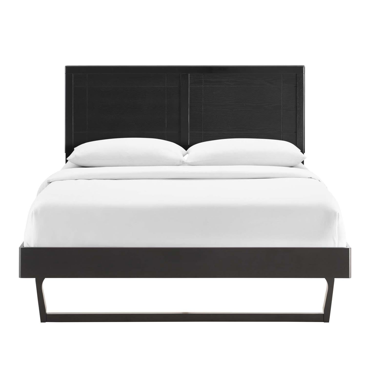 bed frames | CasaFoyer Marlee Wood Queen Platform Bed | Retro Mid-Century Design | Window Pane Headboard | Durable Wood Frame | No Box Spring Needed | Suitable for Various Mattress Types | Easy Assembly | Black | casafoyer.myshopify.com