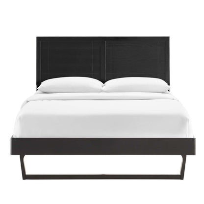 bed frames | CasaFoyer Marlee Wood Queen Platform Bed | Retro Mid-Century Design | Window Pane Headboard | Durable Wood Frame | No Box Spring Needed | Suitable for Various Mattress Types | Easy Assembly | Black | casafoyer.myshopify.com