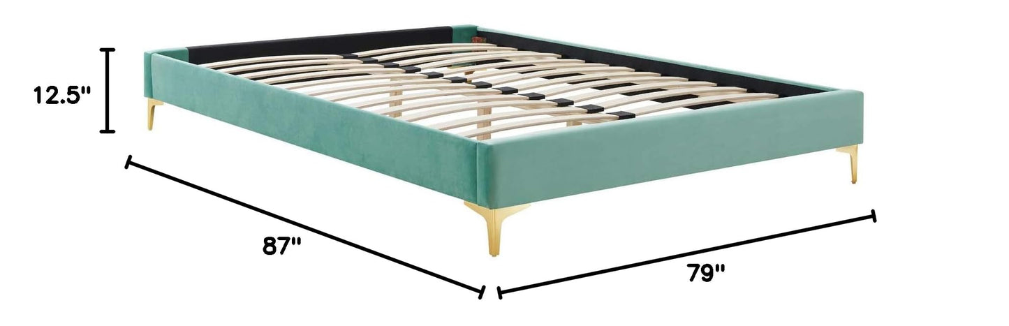 Bed | CasaFoyer Sutton Performance Velvet King Bed Frame | Stain-Resistant | Durable | Supports Memory Foam, Innerspring, Latex, and Hybrid Mattresses | No Box Spring Needed | Gold Metal Legs | 800 lbs Weight Capacity | casafoyer.myshopify.com