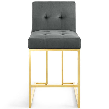 barstools | CasaFoyer Privy Gold Stainless Steel Velvet Counter Stool | Sleek & Modern Design | Stain-Resistant Upholstery | Geometric Base | Comfortable Footrest | 331 lbs Capacity | No Assembly Required | casafoyer.myshopify.com