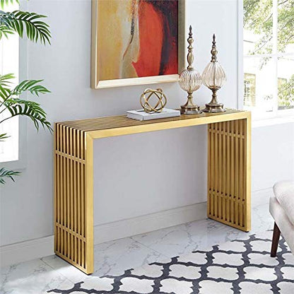 sofa tables | Ergode Gridiron Tubular Stainless Steel Console Table | Sleek Gold Design | Transcends Boundaries | Ideal for Reception Rooms & Living Areas | casafoyer.myshopify.com