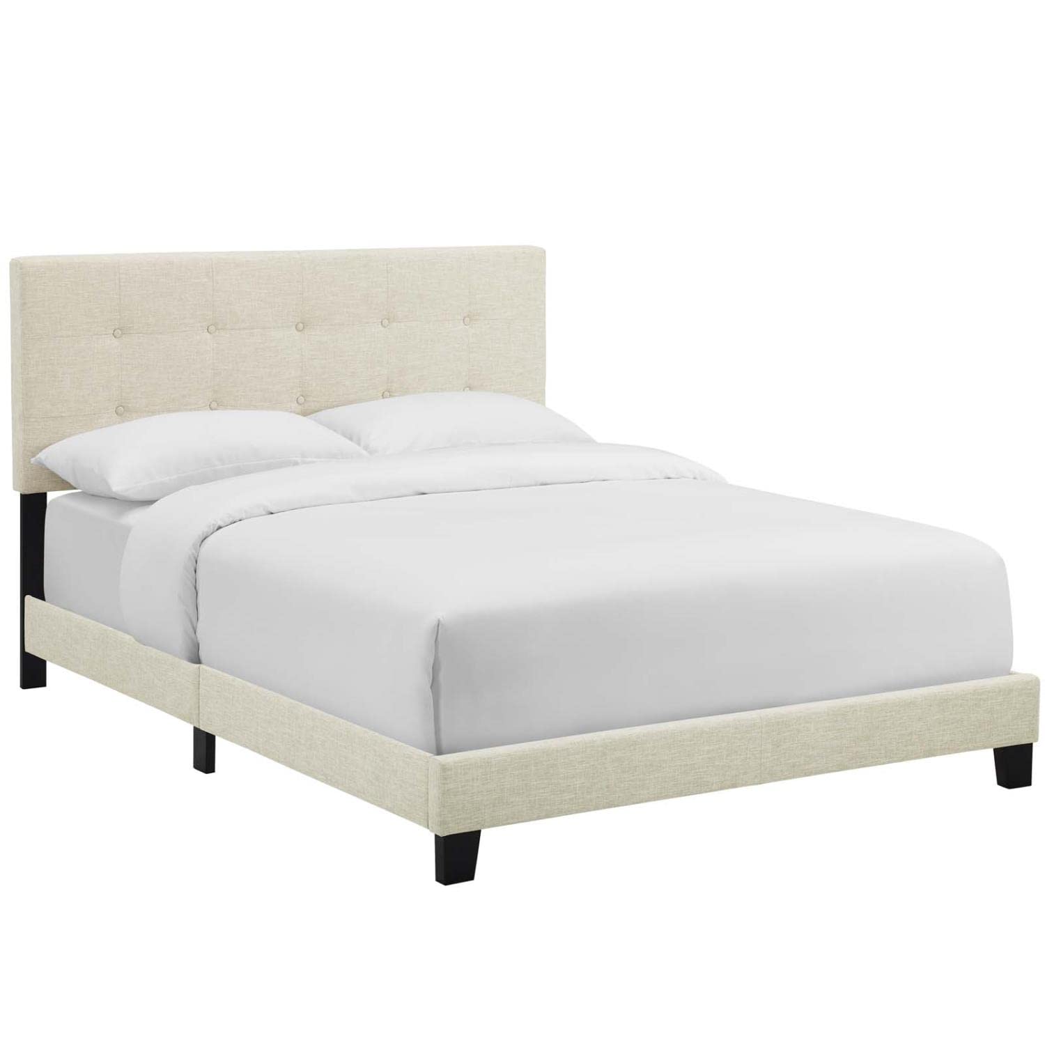 Bed | CasaFoyer Amira Queen Bed | Dreamy Atmosphere | Elegant Design | Plush Upholstered Base | Button-Tufted Headboard | Sturdy Wooden Frame | Accommodates Various Mattress Types | Sleek & Sophisticated | 800 lbs Weight Capacity | Box Spring Not Included | casafoyer.myshopify.com