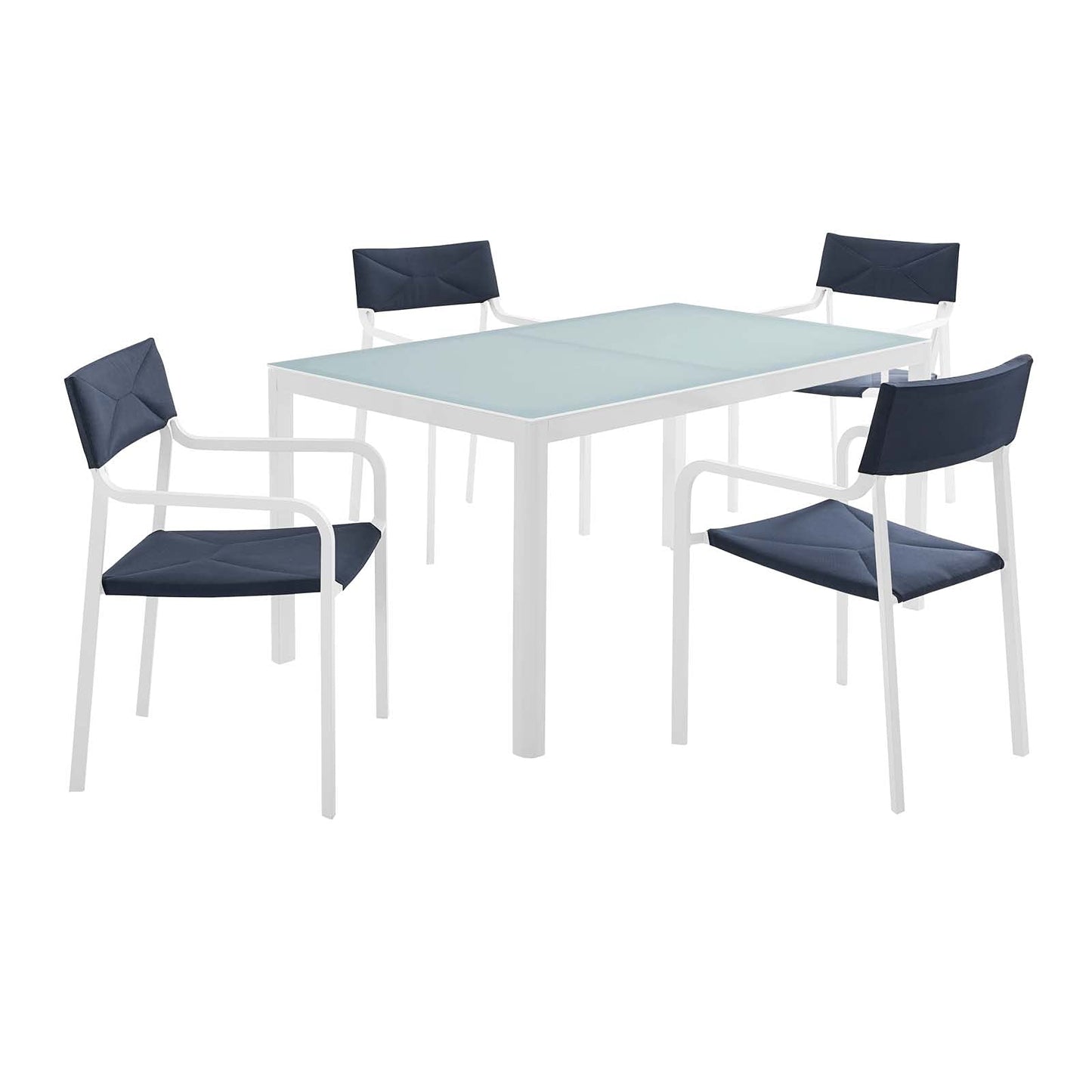 kitchen and dining room sets | CasaFoyer Raleigh 5 Piece Outdoor Dining Set | Aluminum Frame | White Glazed Glass Tabletop | Stackable Chairs | UV Resistant Fabric | casafoyer.myshopify.com