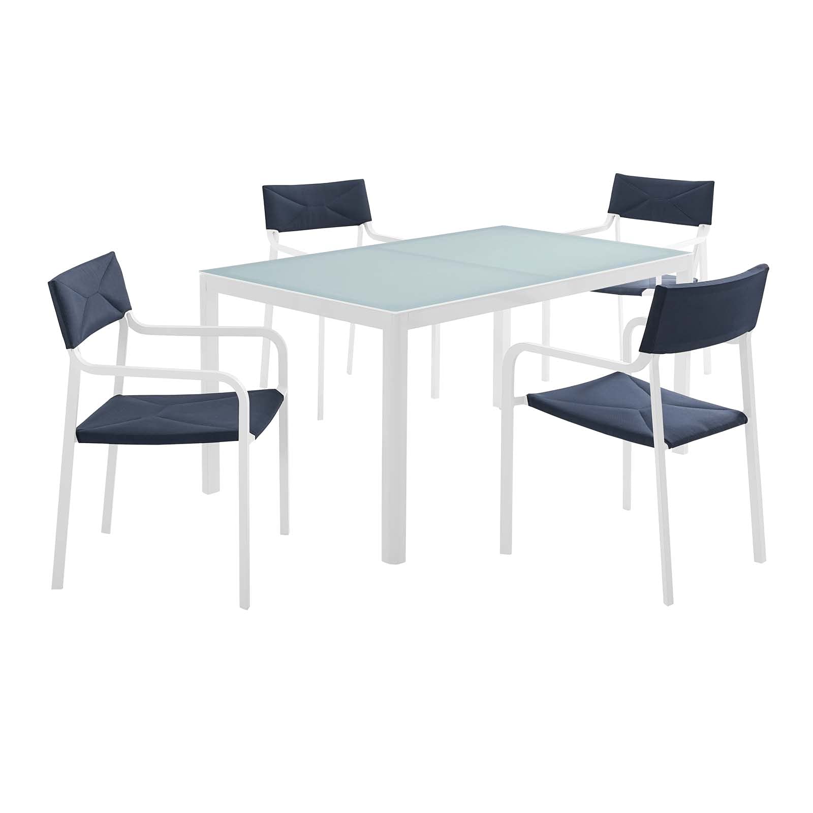 kitchen and dining room sets | CasaFoyer Raleigh 5 Piece Outdoor Dining Set | Aluminum Frame | White Glazed Glass Tabletop | Stackable Chairs | UV Resistant Fabric | casafoyer.myshopify.com