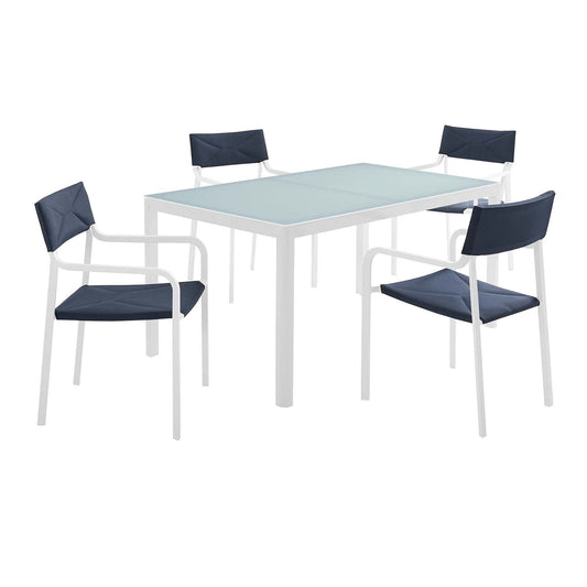 kitchen and dining room sets | CasaFoyer Raleigh 5 Piece Outdoor Dining Set | Aluminum Frame | White Glazed Glass Tabletop | Stackable Chairs | UV Resistant Fabric | casafoyer.myshopify.com