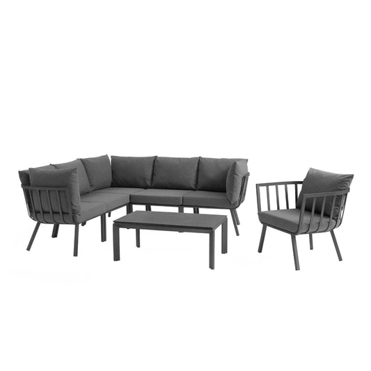kitchen and dining room sets | CasaFoyer Riverside Outdoor Patio Aluminum Sectional Set | Coastal Design | UV-Resistant Cushions | Powder-Coated Frame | Scratch-Resistant Cement Top | casafoyer.myshopify.com