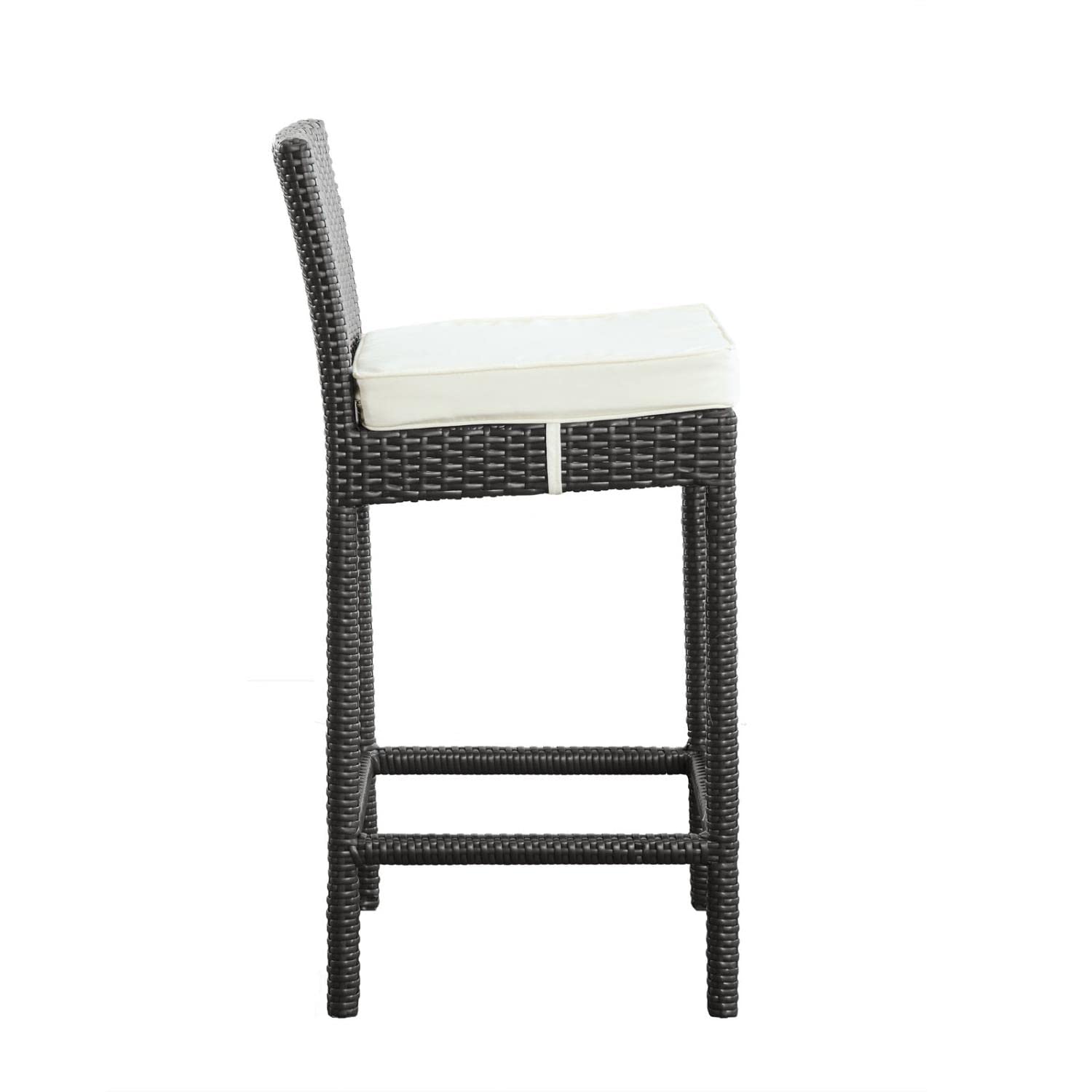 STOOL_SEATING | Convene Outdoor Bar Stool | Adjustable Sensitivity | Synthetic Rattan Weave | All-Weather Cushions | Patio, Backyard, Poolside | Espresso White | casafoyer.myshopify.com