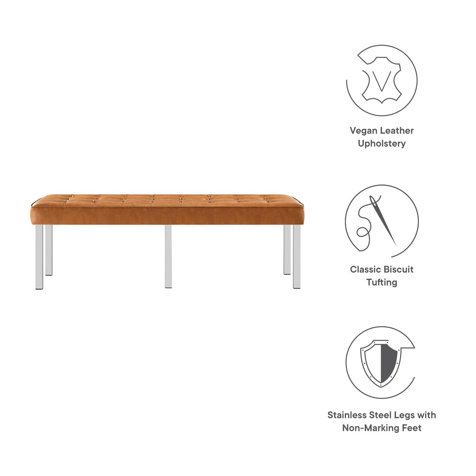 home office desk chairs | CasaFoyer Loft Tufted Button Faux Leather Accent Entryway Bench | Silver Tan | Contemporary Design | Stainless Steel Frame | 300 lbs Weight Capacity | casafoyer.myshopify.com