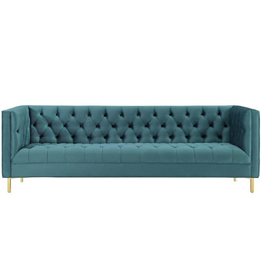 sofas | CasaFoyer Delight Tufted Button Performance Velvet Sofa | Timeless Elegance & Plush Comfort | Stain-Resistant & Luxurious Seating | Modern Aesthetic | Gold Stainless Steel Legs | Built to Last | casafoyer.myshopify.com