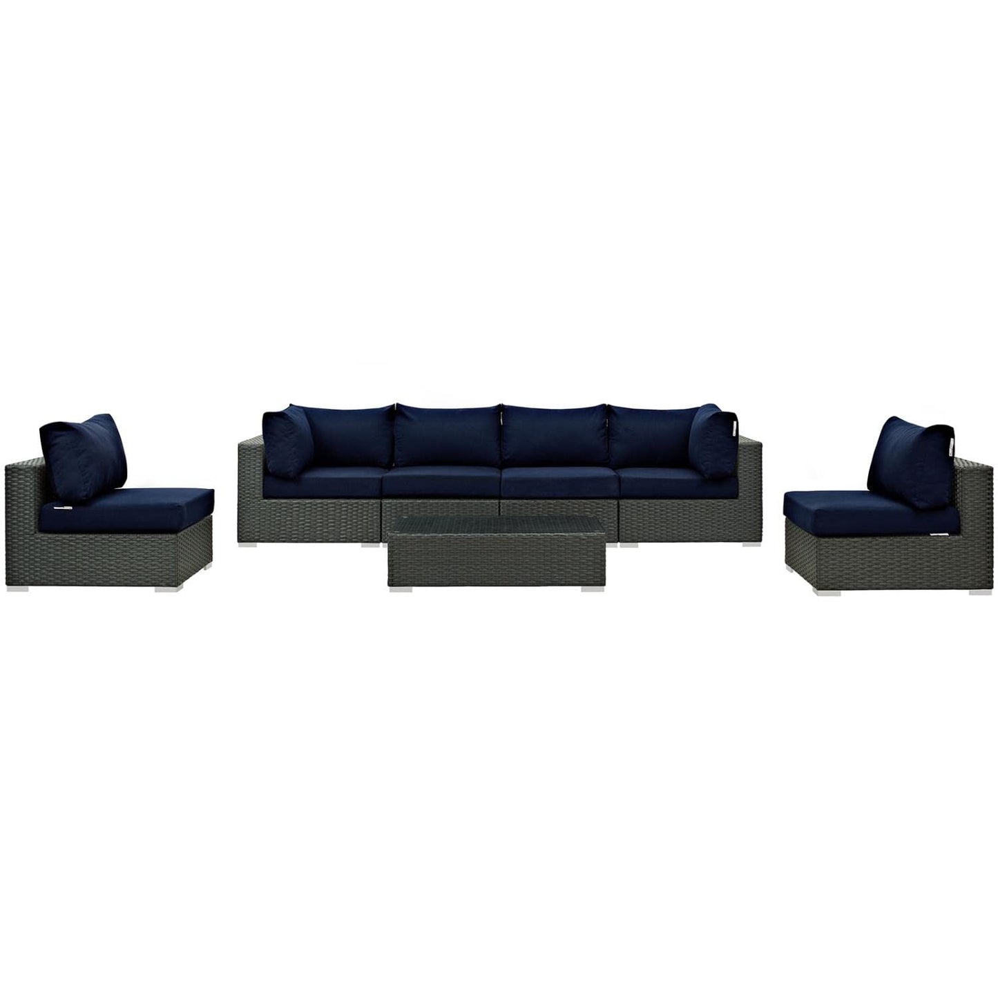 kitchen and dining room sets | CasaFoyer Sojourn Outdoor Patio Furniture Set | 7 Piece Sunbrella Sectional with Armless Chairs, Coffee Table, Corners | casafoyer.myshopify.com