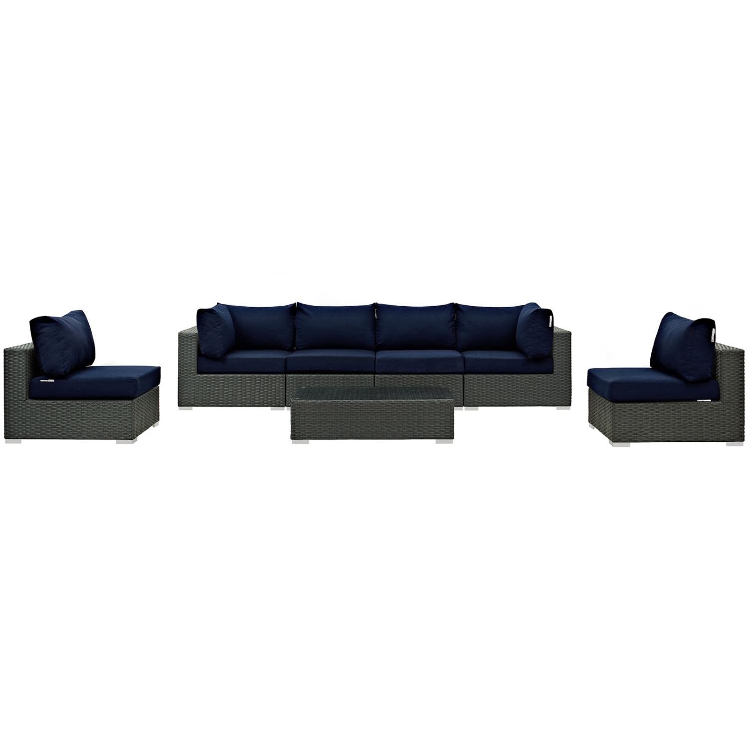 kitchen and dining room sets | CasaFoyer Sojourn Outdoor Patio Furniture Set | 7 Piece Sunbrella Sectional with Armless Chairs, Coffee Table, Corners | casafoyer.myshopify.com