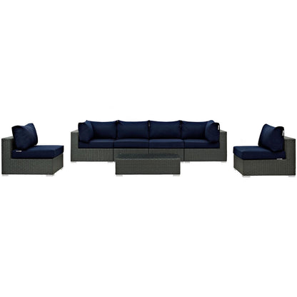 kitchen and dining room sets | CasaFoyer Sojourn Outdoor Patio Furniture Set | 7 Piece Sunbrella Sectional with Armless Chairs, Coffee Table, Corners | casafoyer.myshopify.com