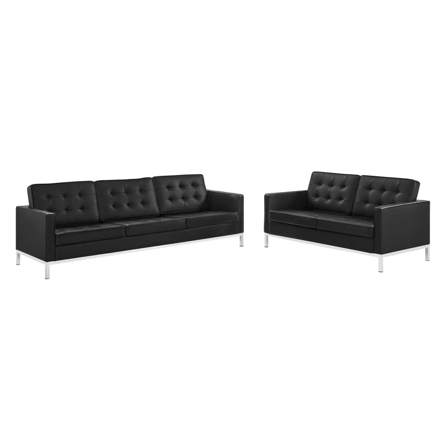 kitchen and dining room sets | CasaFoyer Loft Tufted 2 Piece Faux Leather Accent Set | Modern Design | Button Tufting | Stainless Steel Frame | 900 lbs Sofa | 600 lbs Loveseat | casafoyer.myshopify.com
