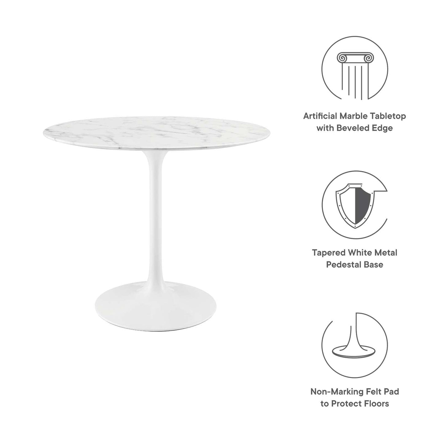 patio dining tables | CasaFoyer Lippa 36 Marble Dining Table | Sleek Contemporary Design | Organic Shape | Scratch Resistant Finish | Tapered Metal Base | casafoyer.myshopify.com