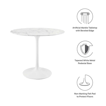 patio dining tables | CasaFoyer Lippa 36 Marble Dining Table | Sleek Contemporary Design | Organic Shape | Scratch Resistant Finish | Tapered Metal Base | casafoyer.myshopify.com