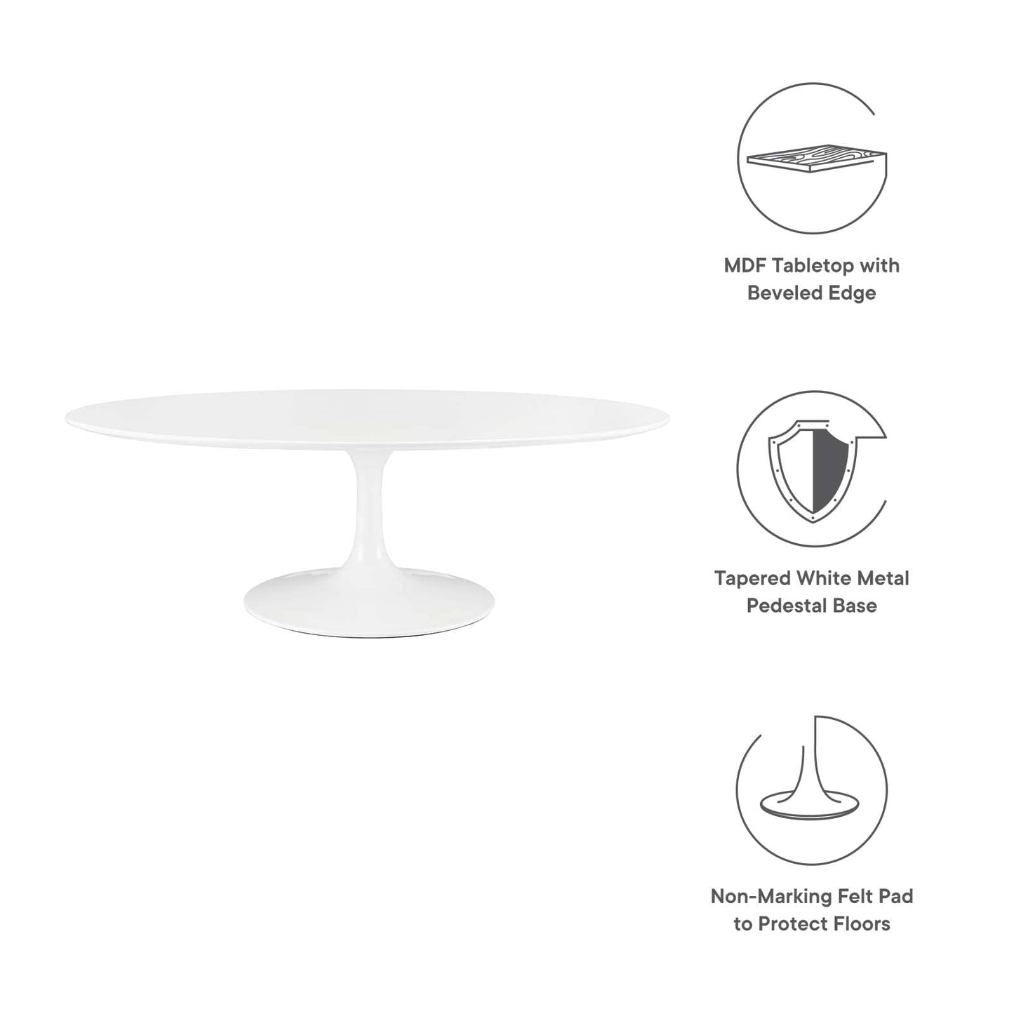 TABLE | Lippa 48 Oval-Shaped Coffee Table | Timeless Modern Design | White Wood Top | Tapered Metal Base | Elegant Centerpiece | casafoyer.myshopify.com