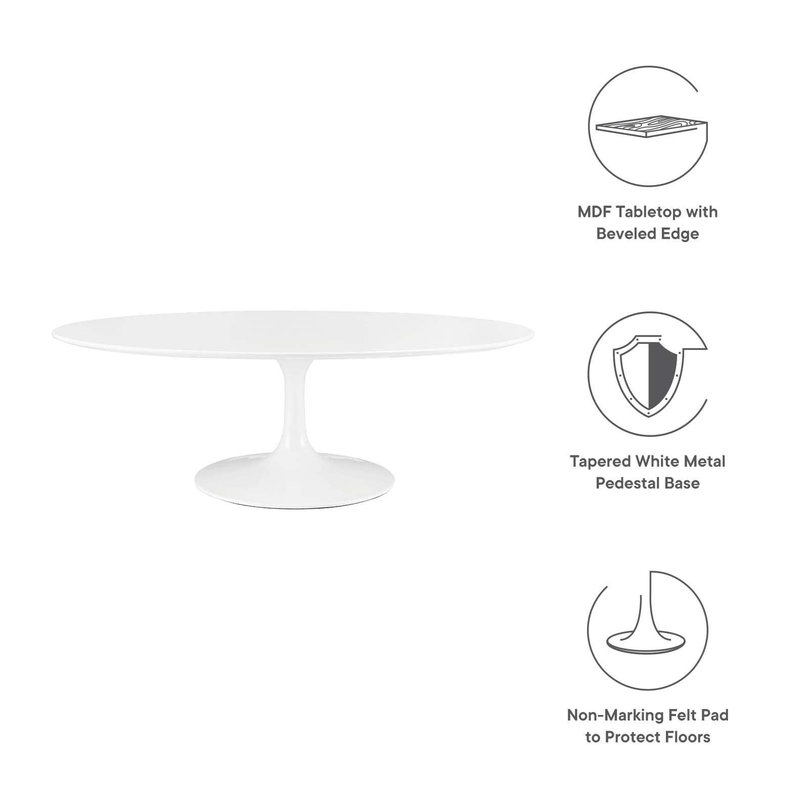 TABLE | Lippa 48 Oval-Shaped Coffee Table | Timeless Modern Design | White Wood Top | Tapered Metal Base | Elegant Centerpiece | casafoyer.myshopify.com